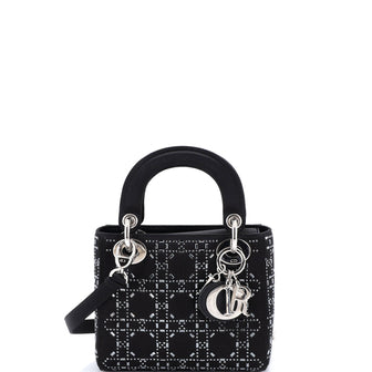 Christian Dior Lady Dior Bag Crystal Embellished Cannage Quilt Satin Mini