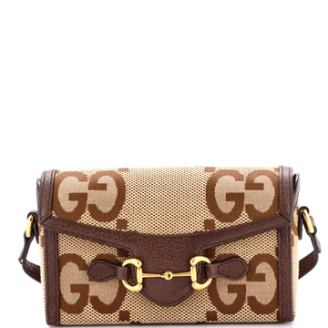Gucci Horsebit 1955 Flap Crossbody Bag Jumbo GG Canvas Mini