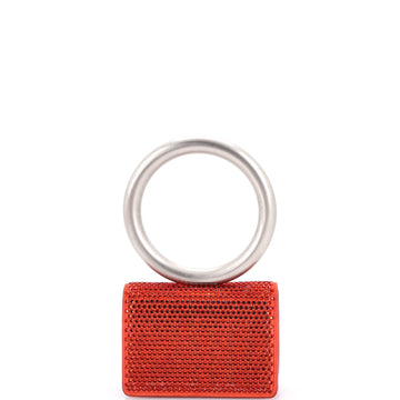 Salvatore Ferragamo Ring Handle Card Holder Crystal Embellished Suede
