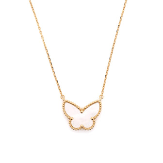 Van Cleef & Arpels Lucky Alhambra Butterfly Pendant Necklace 18K Yellow Gold with Mother of Pearl