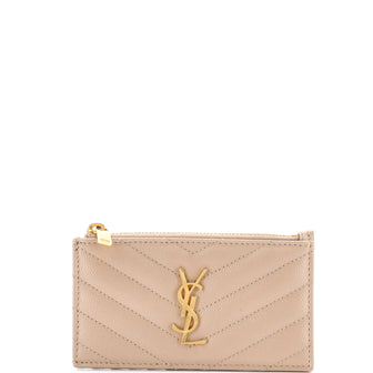 Saint Laurent Monogram Fragments Zip Card Holder Matelasse Chevron Leather