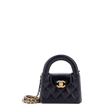 Chanel Kelly Top Handle Shopping Bag Quilted Shiny Aged Calfskin Nano
