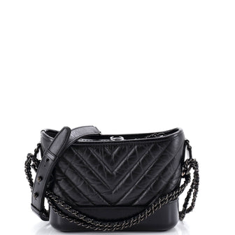 Chanel So Black Gabrielle Hobo Chevron Aged Calfskin Small