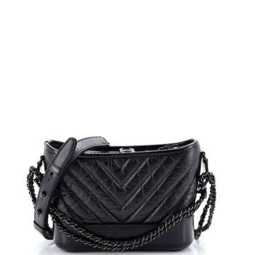 Chanel So Black Gabrielle Hobo Chevron Aged Calfskin Small
