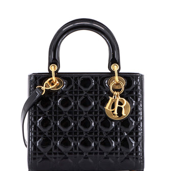 Christian Dior Lady Dior Bag Cannage Quilt Patent Medium
