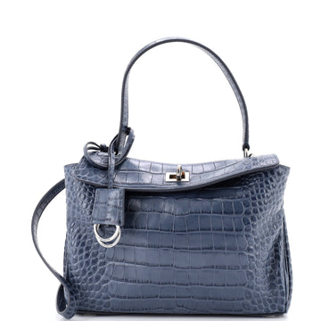 Balenciaga Rodeo Shoulder Bag Crocodile Embossed Leather Small
