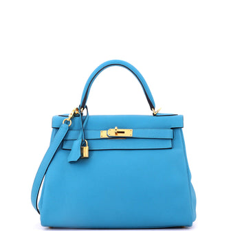 Hermes Kelly Handbag Blue Togo with Gold Hardware 28