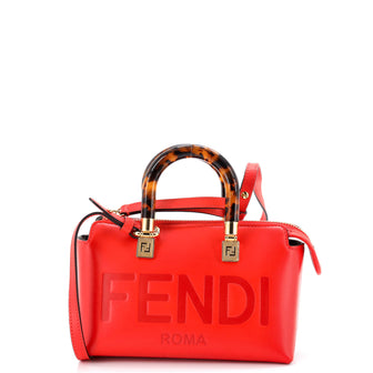 Fendi Logo By The Way Top Handle Bag Embossed Leather Mini
