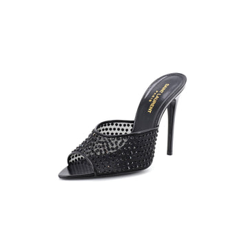 Saint Laurent Women's Gippy Heeled Mules Leather and Mesh with Crystals 110