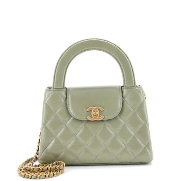 Chanel Kelly Top Handle Shopping Bag Quilted Shiny Aged Calfskin Mini