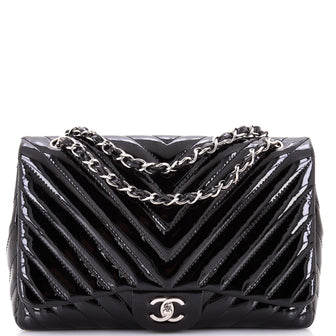 Chanel Classic Single Flap Bag Chevron Patent Jumbo
