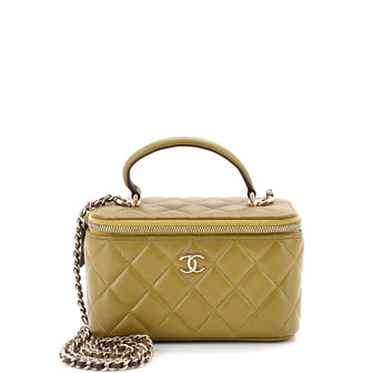Chanel Classic Top Handle Vanity Case with Chain Quilted Lambskin Small