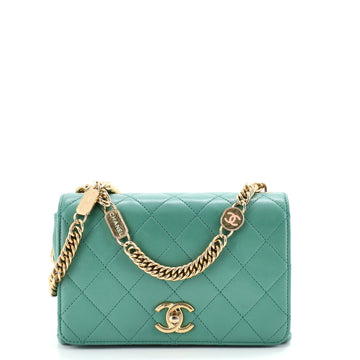 Chanel Logo Enamel Full Flap Bag Quilted Lambskin Mini