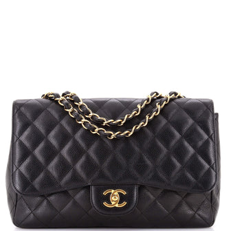Chanel Classic Single Flap Bag Quilted Caviar Jumbo