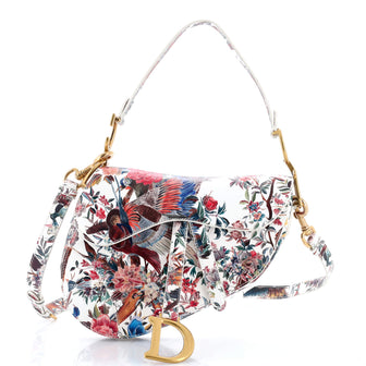 Christian Dior Saddle Handbag with Strap Printed Leather Medium