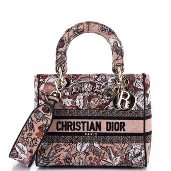 Christian Dior Lady D-Lite Bag Embroidered Canvas Medium