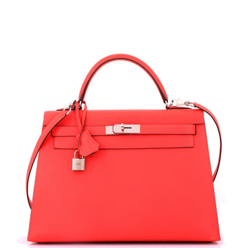 Hermes Kelly Handbag Red Epsom with Palladium Hardware 32
