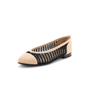 Chanel Women's CC Cap Toe Ballerina Flats Crochet Raffia