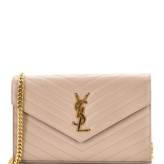 Saint Laurent Classic Monogram Wallet on Chain Matelasse Chevron Leather Medium