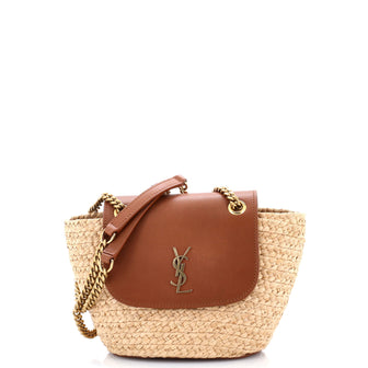 Saint Laurent Manon Basket Bag Raffia with Leather Mini