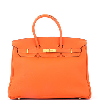Hermes Birkin Handbag Orange Togo with Gold Hardware 35