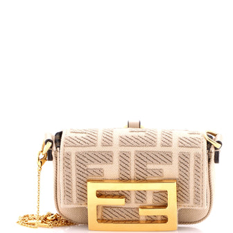 Fendi Chain Baguette Charm Bag Zucca Canvas Nano