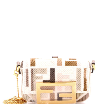 Fendi Chain Baguette Charm Bag Zucca Embroidered Canvas Nano