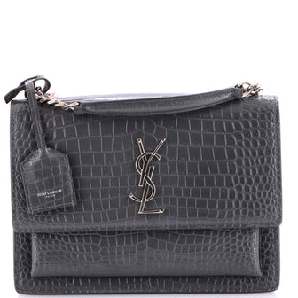 Saint Laurent Sunset Crossbody Bag Crocodile Embossed Leather Medium
