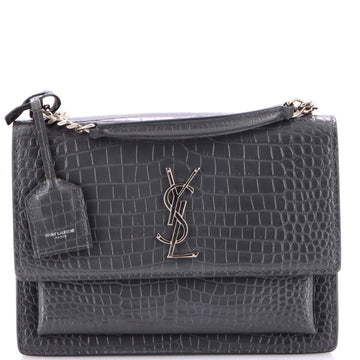 Saint Laurent Sunset Crossbody Bag Crocodile Embossed Leather Medium