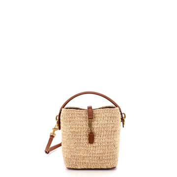 Saint Laurent Le 37 Bucket Bag Raffia and Leather Mini