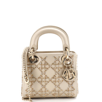 Christian Dior Lady Dior Chain Bag Crystal Embellished Cannage Quilt Leather Mini