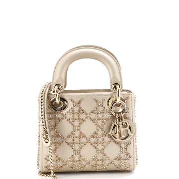 Christian Dior Lady Dior Chain Bag Crystal Embellished Cannage Quilt Leather Mini