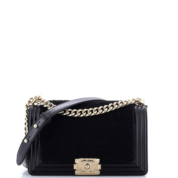 Chanel Boy Flap Bag Shearling with Leather Old Medium