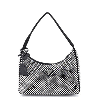 Prada Re-Edition 2000 Hobo Crystal Embellished Satin Mini