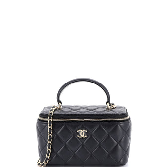 Chanel Classic Top Handle Vanity Case with Chain Quilted Lambskin Small