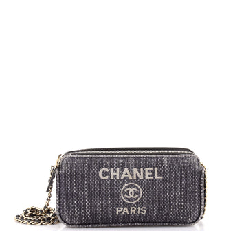 Chanel Deauville Double Zip Clutch with Chain Raffia