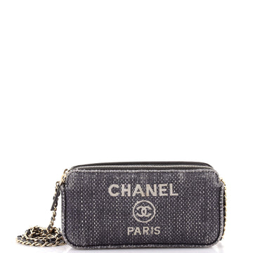 Chanel Deauville Double Zip Clutch with Chain Raffia