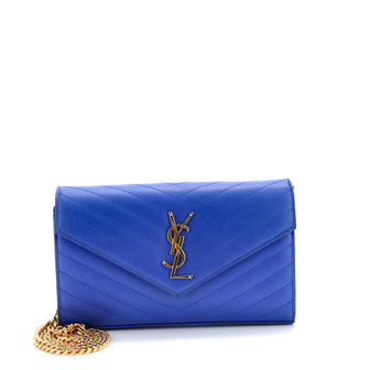 Saint Laurent Classic Monogram Wallet on Chain Matelasse Chevron Leather Medium