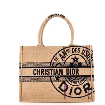 Christian Dior Book Tote Embroidered Raffia Medium