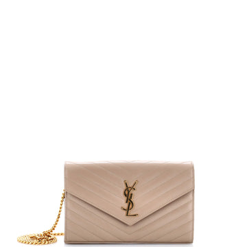 Saint Laurent Classic Monogram Wallet on Chain Matelasse Chevron Leather Medium