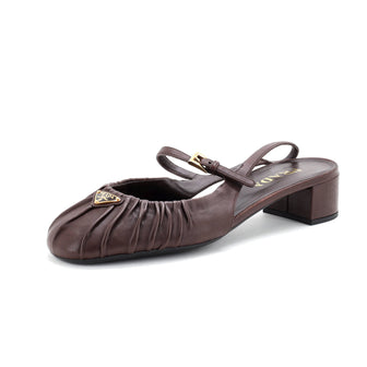 Prada Women's Mary Jane Slingback Pumps Ruched Leather