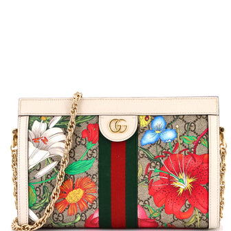Gucci Ophidia Chain Shoulder Bag Flora GG Coated Canvas Small