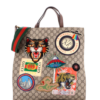 Gucci Courrier Convertible Soft Open Tote GG Coated Canvas with Applique North South