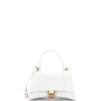 Balenciaga Hourglass Top Handle Bag Crocodile Embossed Leather Small