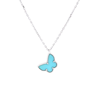 Van Cleef & Arpels Sweet Alhambra Butterfly Pendant Necklace 18K White Gold with Turquoise