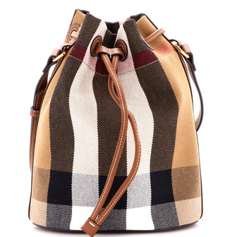 Burberry Drawstring Bucket Bag House Check Canvas with Leather Small