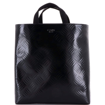 Prada Vertical Shopper Tote Diamond Embossed Spazzolato Leather Medium