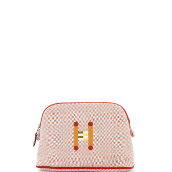 Hermes Bolide Crazy H Travel Pouch Embroidered Canvas Mini