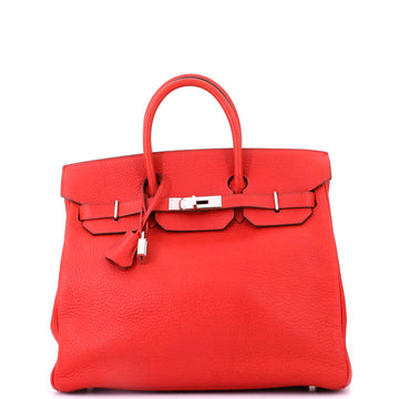 Hermes HAC Birkin Bag Red Clemence with Palladium Hardware 32