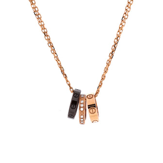 Cartier Love 3 Ring Pendant Necklace 18K Rose Gold and Ceramic with Diamonds